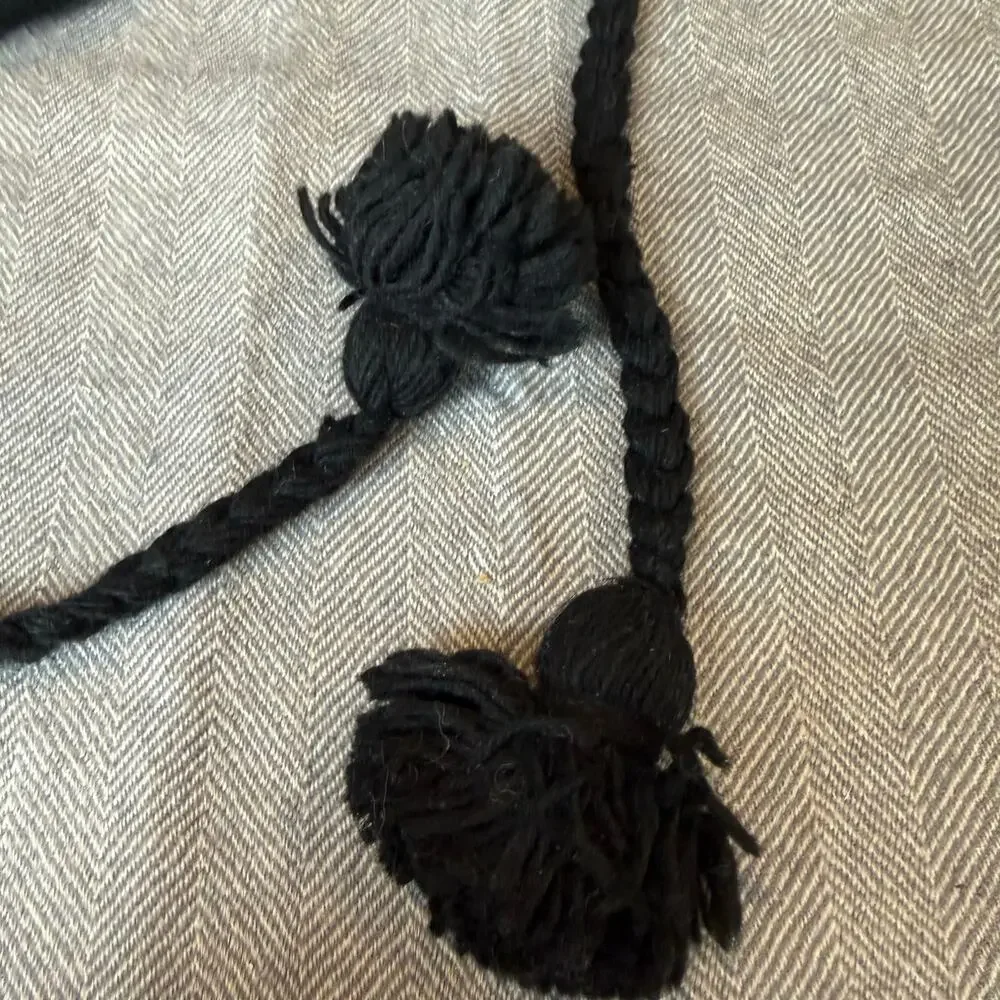 Black Bear Ears Wool Knit Trapper Hat Winter Tassels Cute